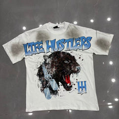 Smudge‑Wash Panther Graphic Oversized Unisex T‑Shirt