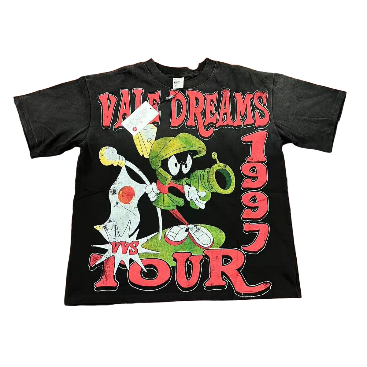 Black Vintage‑Wash Vale Dreams 1997 Tour Cartoon Graphic Oversized Unisex T‑Shirt