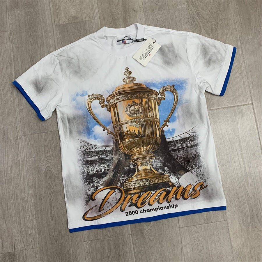 White Tie‑Dye Trophy Dreams Ringer Short Sleeve Oversized Unisex T‑Shirt