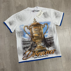 White Tie‑Dye Trophy Dreams Ringer Short Sleeve Oversized Unisex T‑Shirt
