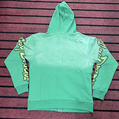 Green Valley Dreads Cartoon Peace‑Sign Graphic Zip‑Up Hoodie Unisex Oversized Jacket