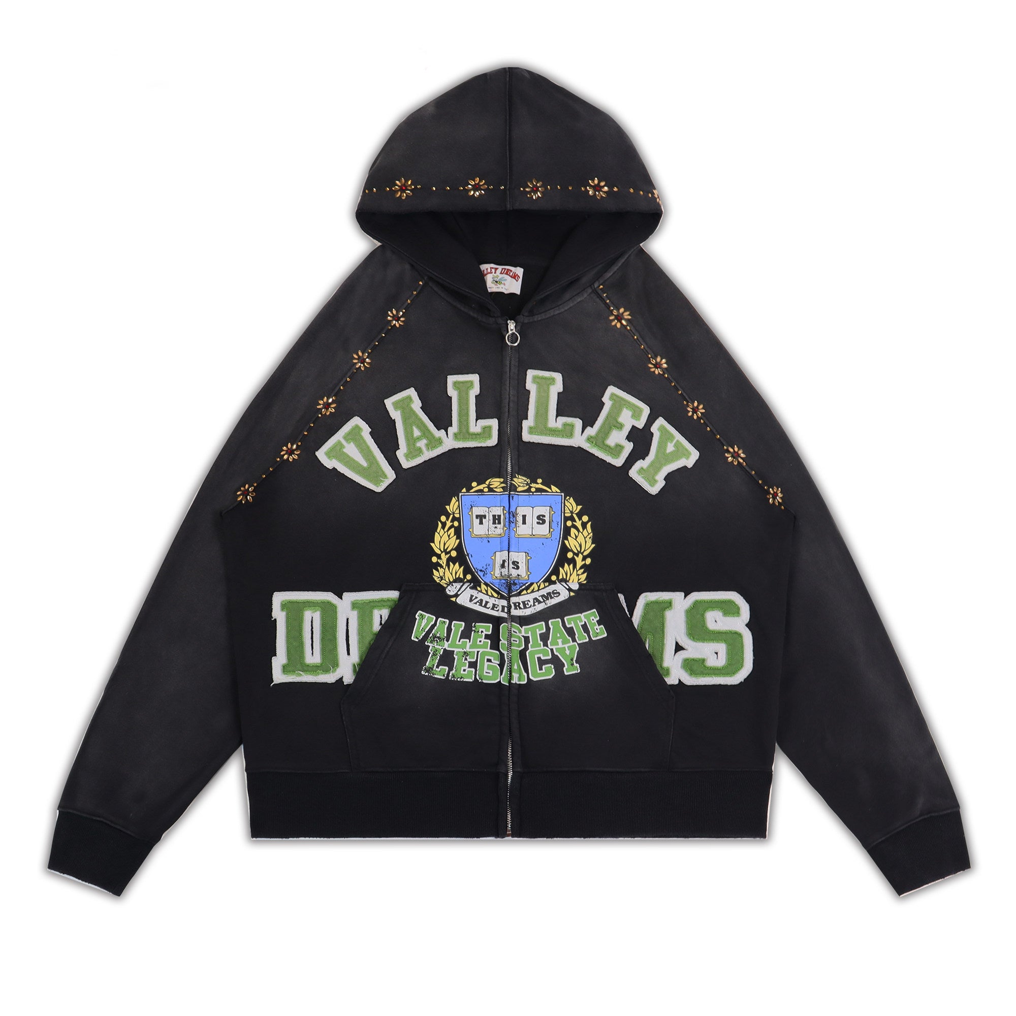 Black Washed‑out Valley Dreams Full‑Zip Hoodie Unisex Oversized Jacket