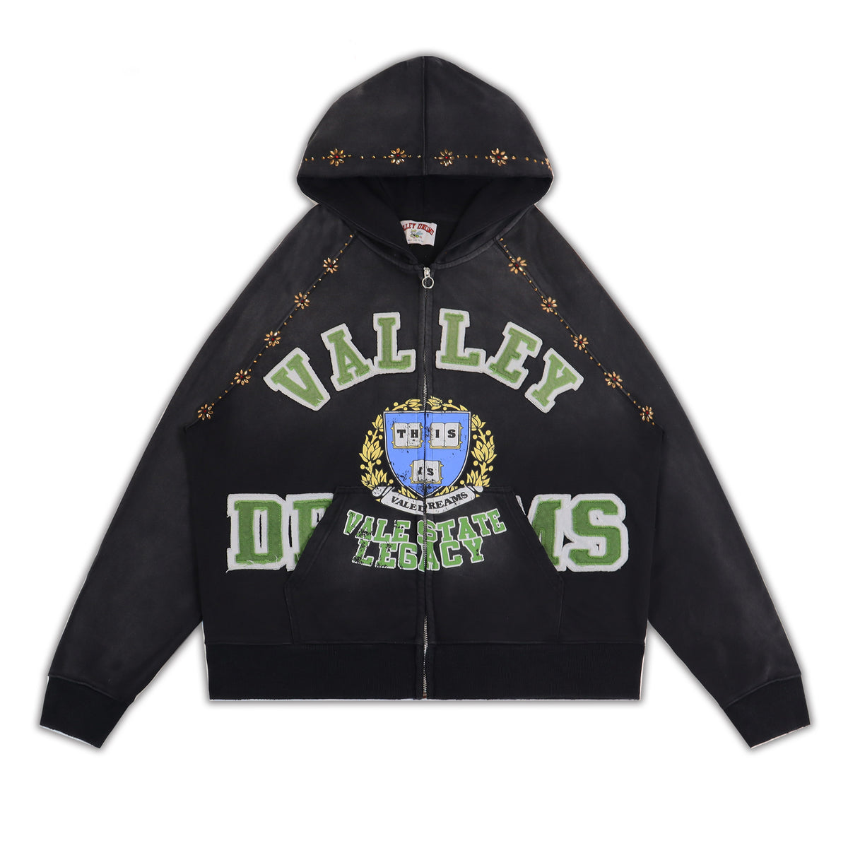 Black Washed‑out Valley Dreams Full‑Zip Hoodie Unisex Oversized Jacket