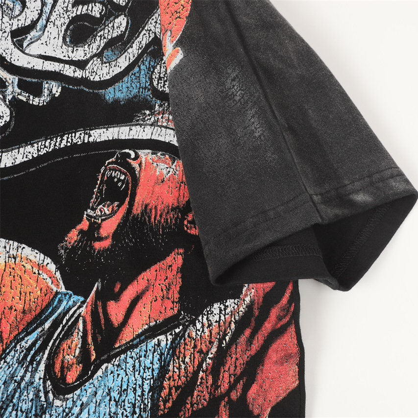Black Vintage‑Wash Basketball Player & Lion Graphic Oversized Unisex T‑Shirt