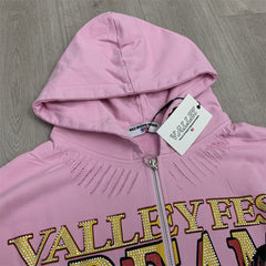 Pink Retro Portrait Graphic Zip‑Up Hoodie Unisex Oversized Jacket