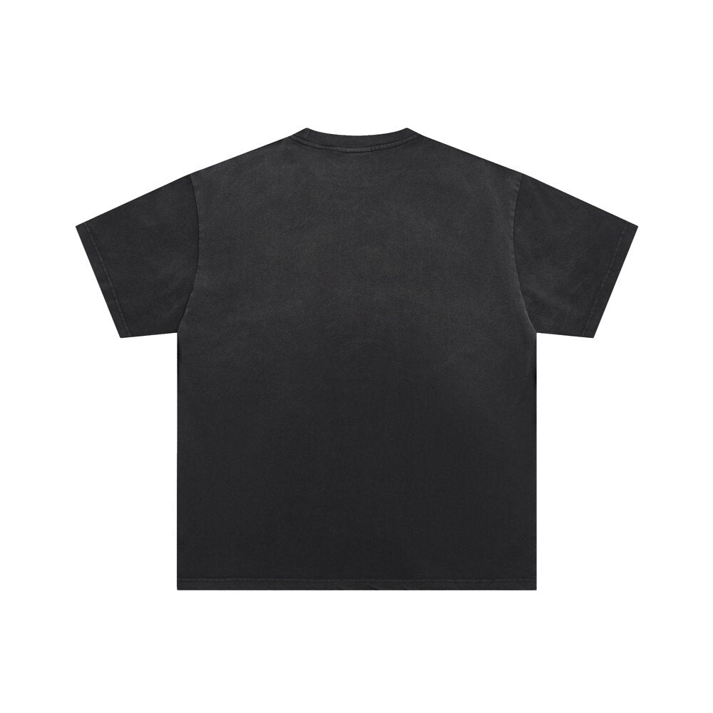 Black Vintage‑Wash Ghost Wizard Graphic Oversized Unisex T‑Shirt
