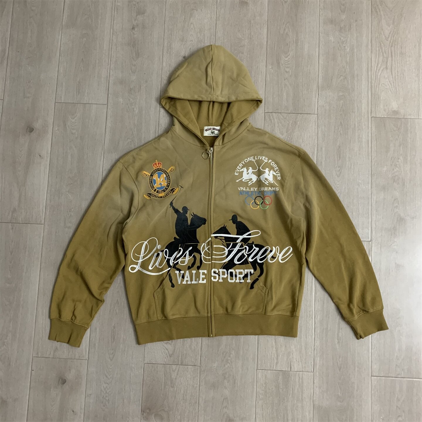 Olive‑Green Gradient‑Wash Graphic Zip‑Up Hoodie Unisex Oversized Jacket
