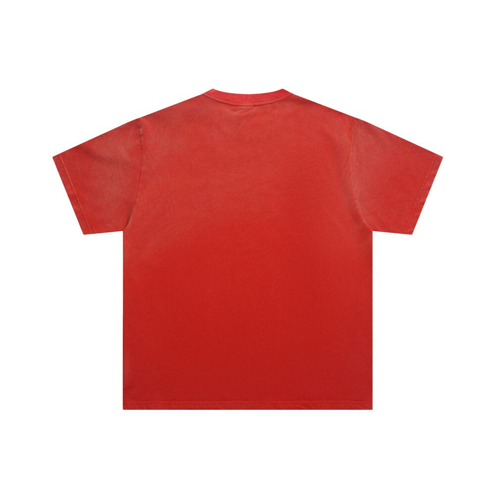 Red Vintage‑Wash Vale Dreams Text Graphic Oversized Unisex T‑Shirt