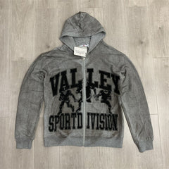 Grey Valley Sport Division Football Graphic Zip‑Up Hoodie Unisex Oversized Jacket