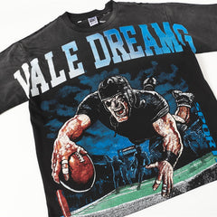 Black Vintage‑Wash Vale Dreams Football Ape Graphic Oversized Unisex T‑Shirt