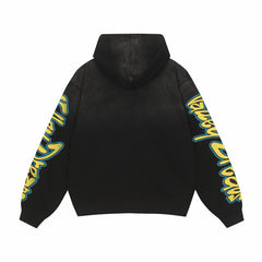 Valley Dreams Cartoon Cat Peace‑Sign Graphic Zip‑Up Hoodie, Black Vintage Oversized Streetwear Unisex Jacket