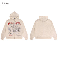 Valley Dreams Heraldic Crest Eagle‑Dragon Zip‑Up Hoodie, Off‑White Vintage Oversized Streetwear Unisex Jacket