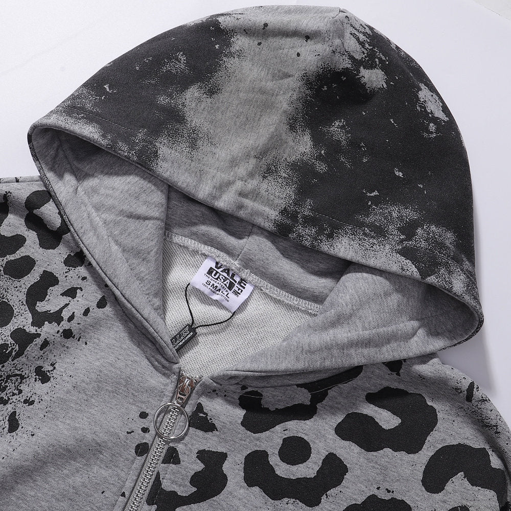 Leopard‑Tie‑Dye Graphic Zip‑Up Hoodie Unisex Oversized Jacket