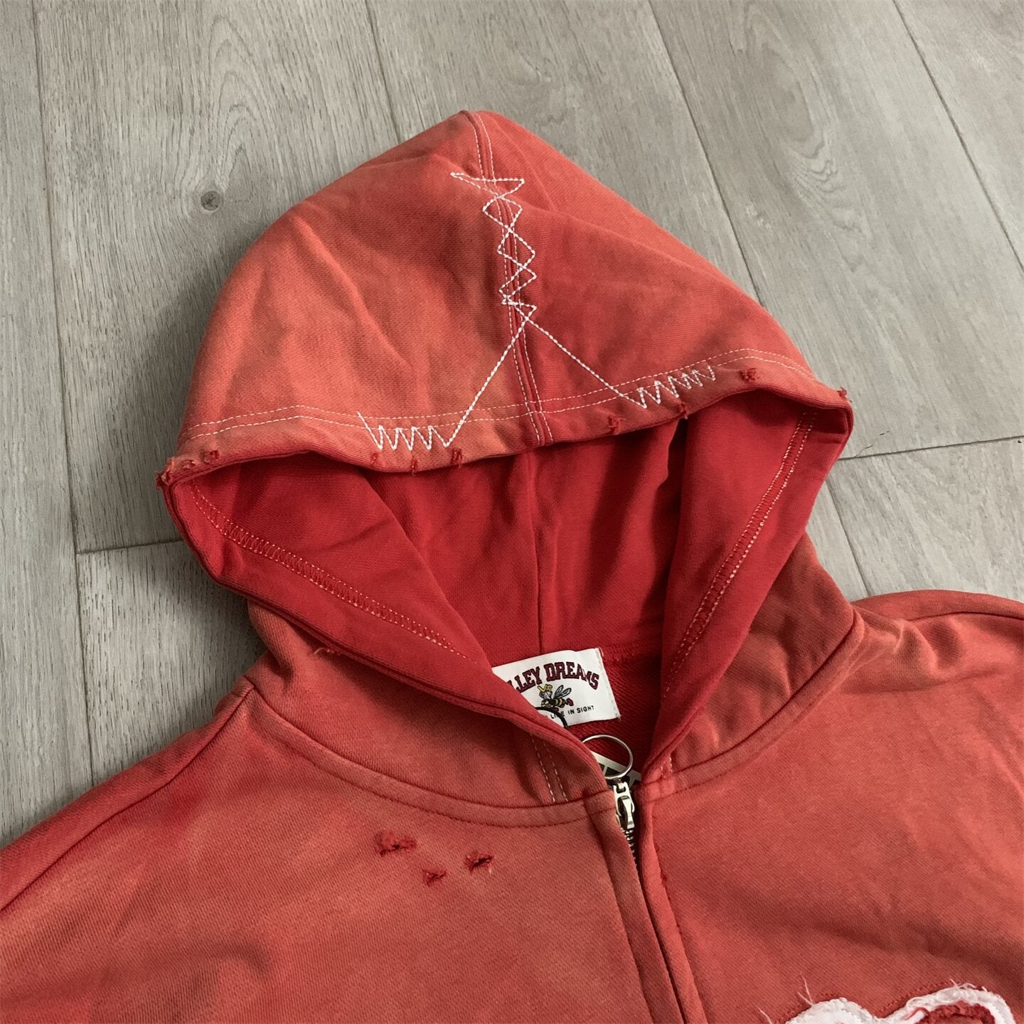 Red‑Orange Gradient Graffiti‑Print Valley Dreams Zip‑Up Hoodie Unisex Oversized Jacket