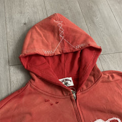 Red‑Orange Gradient Graffiti‑Print Valley Dreams Zip‑Up Hoodie Unisex Oversized Jacket