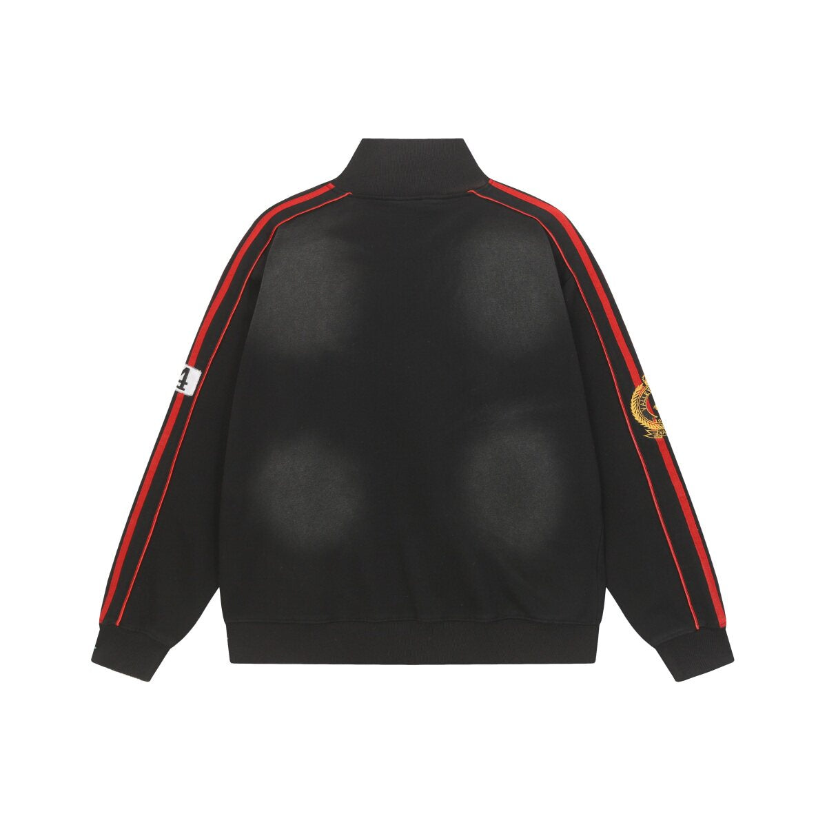 Valley Dreams Chenille Letter Zip‑Up Track Jacket, Black Red Stripe Oversized Streetwear Unisex Coat