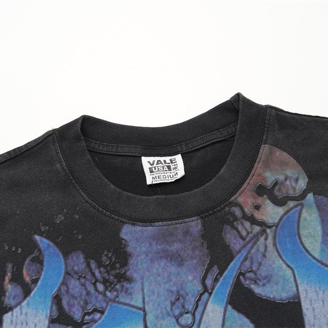 Black Vintage‑Wash Ghost Wizard Graphic Oversized Unisex T‑Shirt
