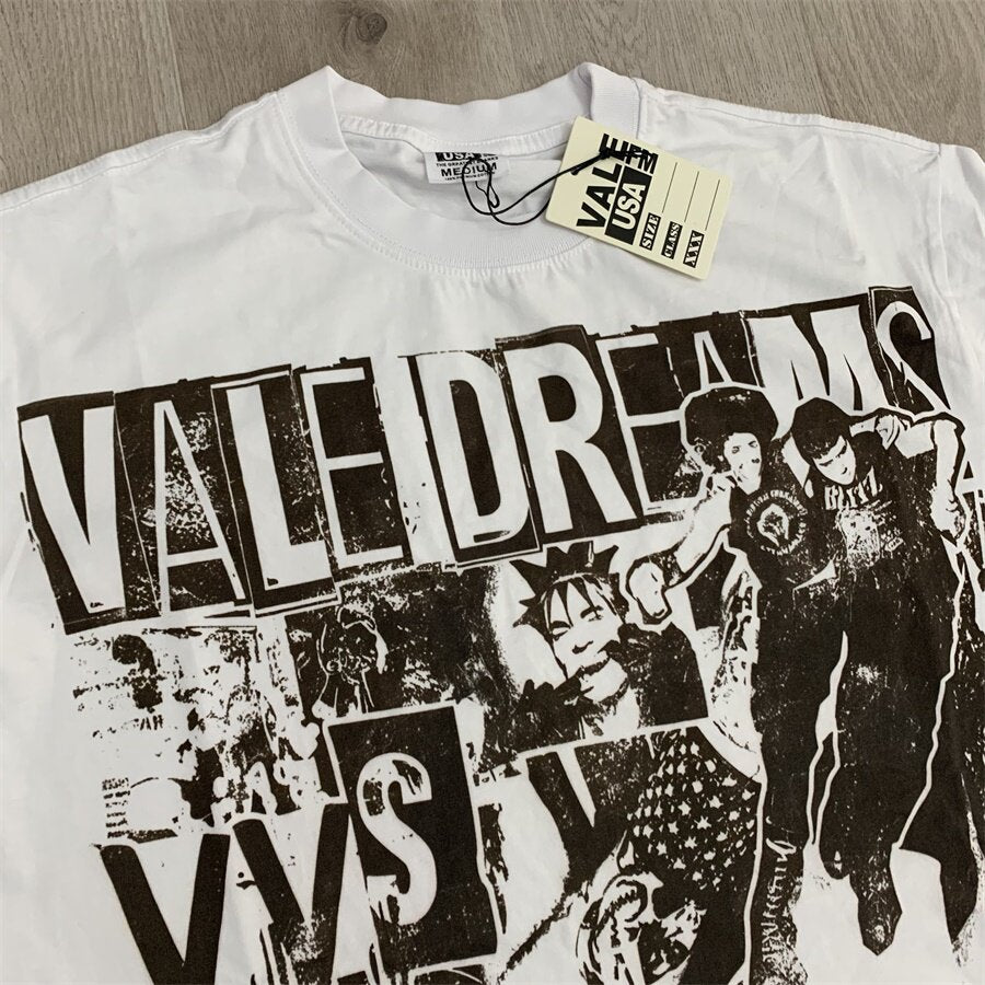 White Vale Dreams Retro Collage Portrait Oversized Unisex T‑Shirt