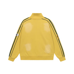 Valley Dreams Chenille Letter Zip‑Up Track Jacket, Yellow Green Stripe Oversized Streetwear Unisex Coat