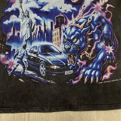 Black Vintage‑Wash Fantasy Graphic "Valley Dreams" Oversized Unisex T‑Shirt