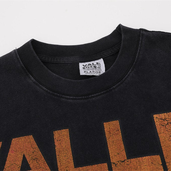 Black Vintage‑Wash Wrestler "Valley" Graphic Oversized Unisex T‑Shirt