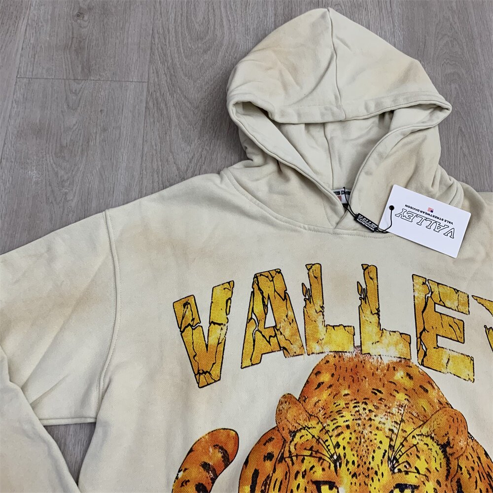 Beige Vintage Wash Valley Dreams Lion Graphic Zip‑Up Hoodie Unisex Oversized Jacket