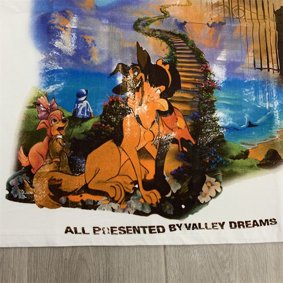 White Vale Dreams Vintage Cartoon Landscape Oversized Unisex T‑Shirt