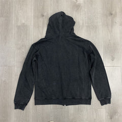 Black Washed Valley Sport Division Football Graphic Zip‑Up Hoodie Unisex Oversized Jacket