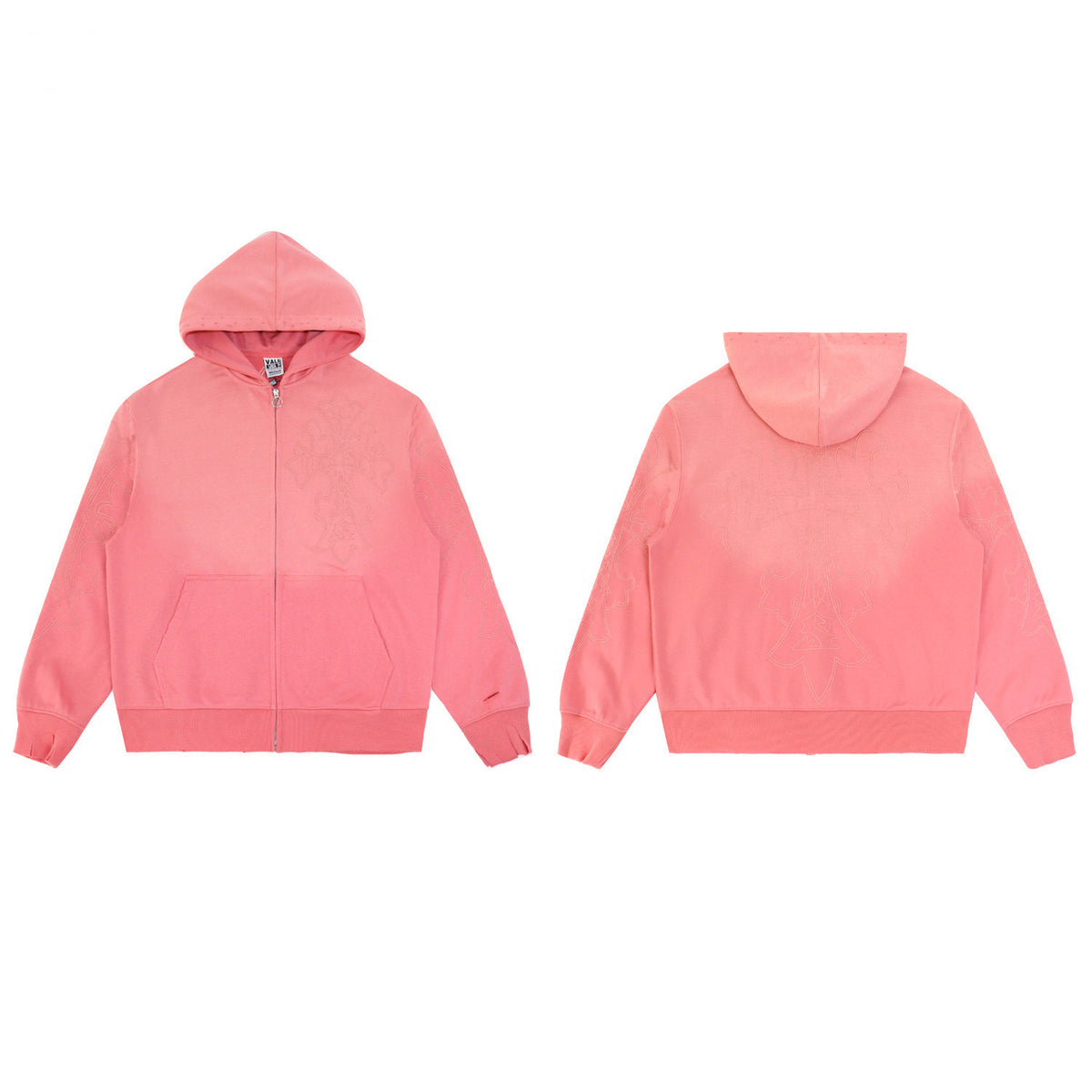 Valley Dreams Subtle Cross‑Pattern Zip‑Up Hoodie, Pink Vintage Washed Streetwear Unisex Jacket