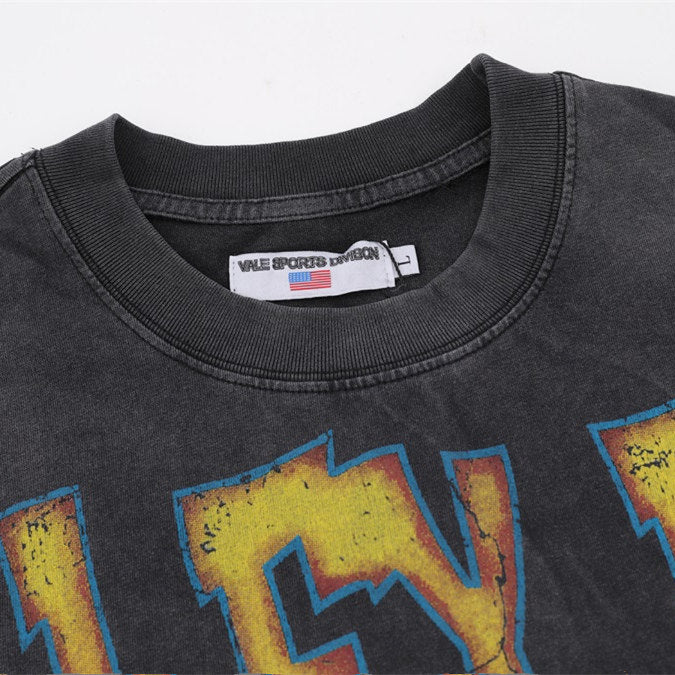Black Vintage‑Wash Valley Fest Character Graphic Oversized Unisex T‑Shirt