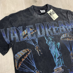 Black Vintage‑Wash Vale Dreams Statue of Liberty Graphic Oversized Unisex T‑Shirt