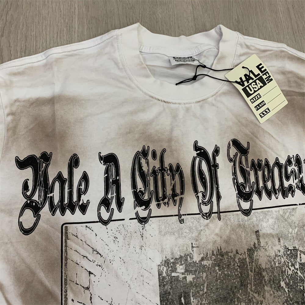 Brown Spotted Vintage‑Wash Dark Gothic Graphic Oversized Unisex T‑Shirt
