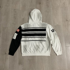 White‑Black Color‑Block Striped Valley Dreams Zip‑Up Hoodie Unisex Oversized Jacket
