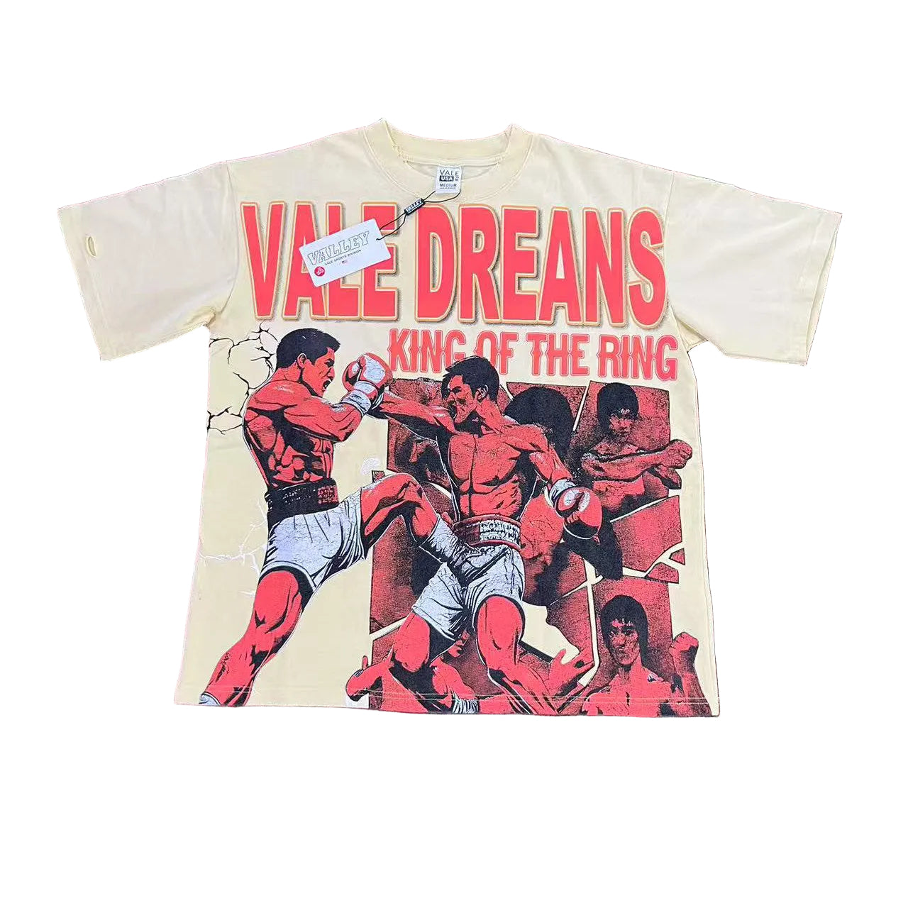 Cream Vintage‑Wash Vale Dreams King of The Ring Boxing Oversized Unisex T‑Shirt