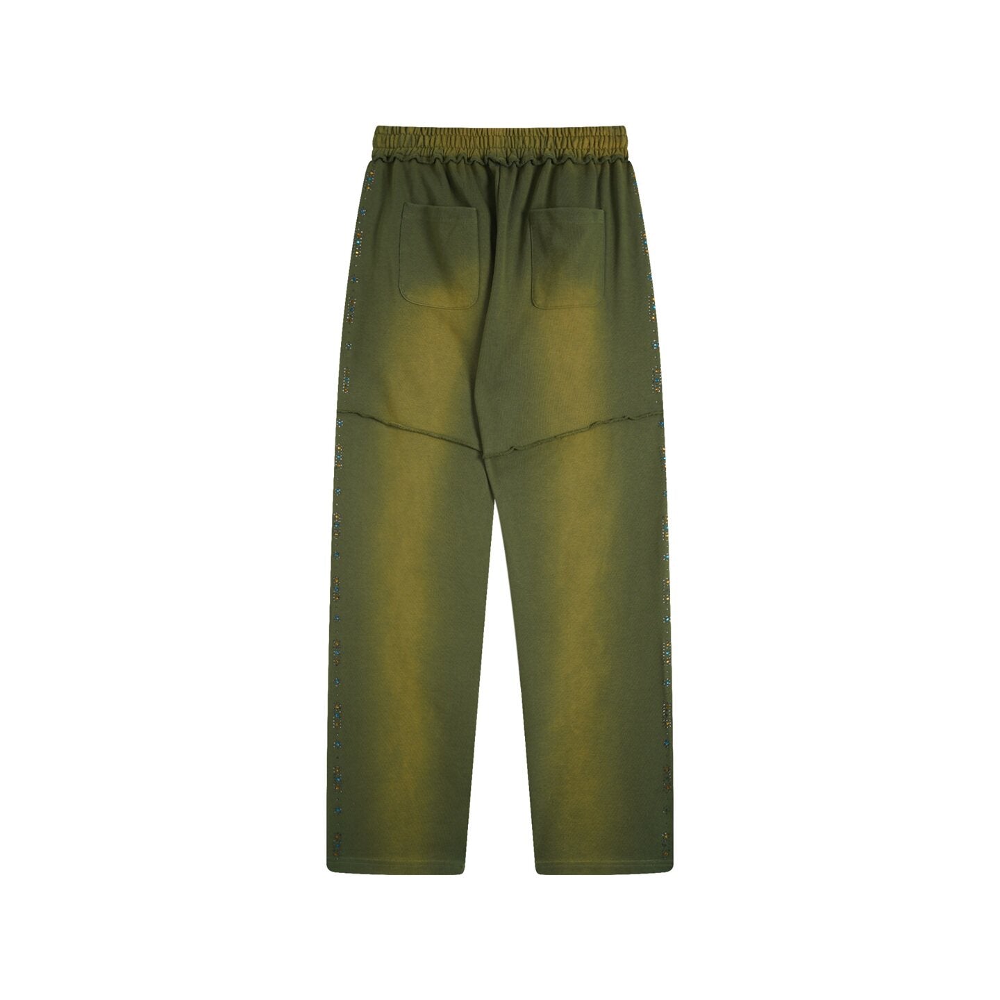 Valley Dreams Rhinestone Letter Wide‑Leg Sweatpants, Vintage Green Washed Streetwear Unisex Trousers