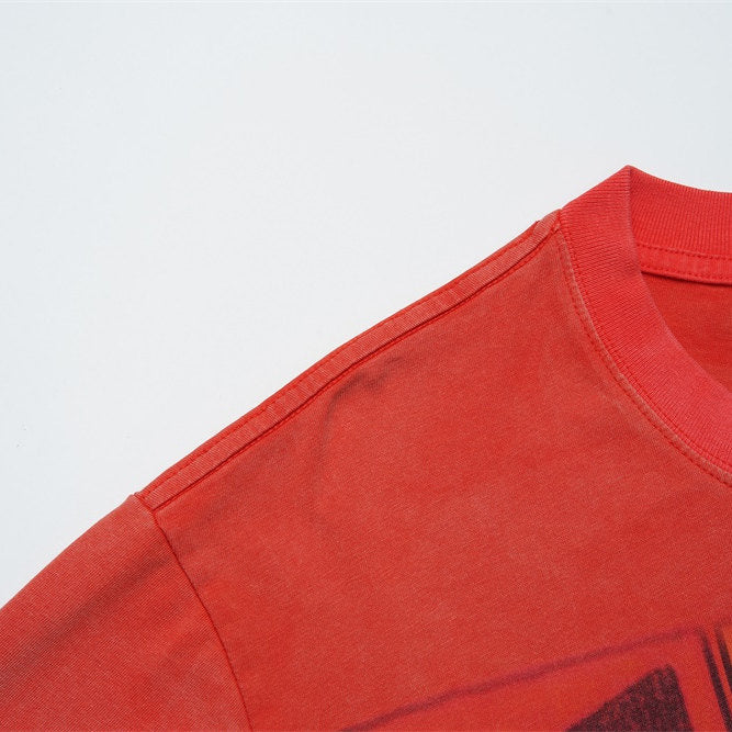 Red Vintage‑Wash Vale Dreams Text Graphic Oversized Unisex T‑Shirt
