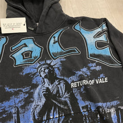 Black Washed‑out Valley Dreams Statue Of Liberty Graphic Zip‑Up Hoodie Unisex Oversized Jacket