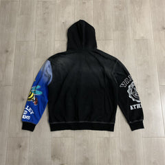 Black‑Blue Gradient Valley Dreams Cartoon Print Zip‑Up Hoodie Unisex Oversized Jacket