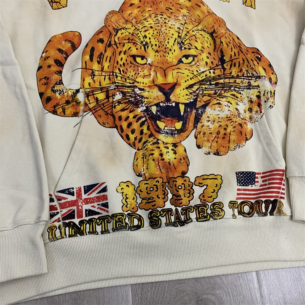 Beige Vintage Wash Valley Dreams Lion Graphic Zip‑Up Hoodie Unisex Oversized Jacket