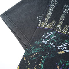 Black Vintage‑Wash "Valley Dreams" Letter Graphic Oversized Unisex T‑Shirt