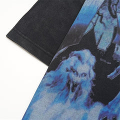 Black Vintage‑Wash Ghost Wizard Graphic Oversized Unisex T‑Shirt