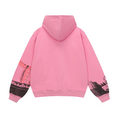 Vale Dream Statue of Liberty New York City Graphic Zip‑Up Hoodie, Pink Oversized Y2K Streetwear Unisex Jacket