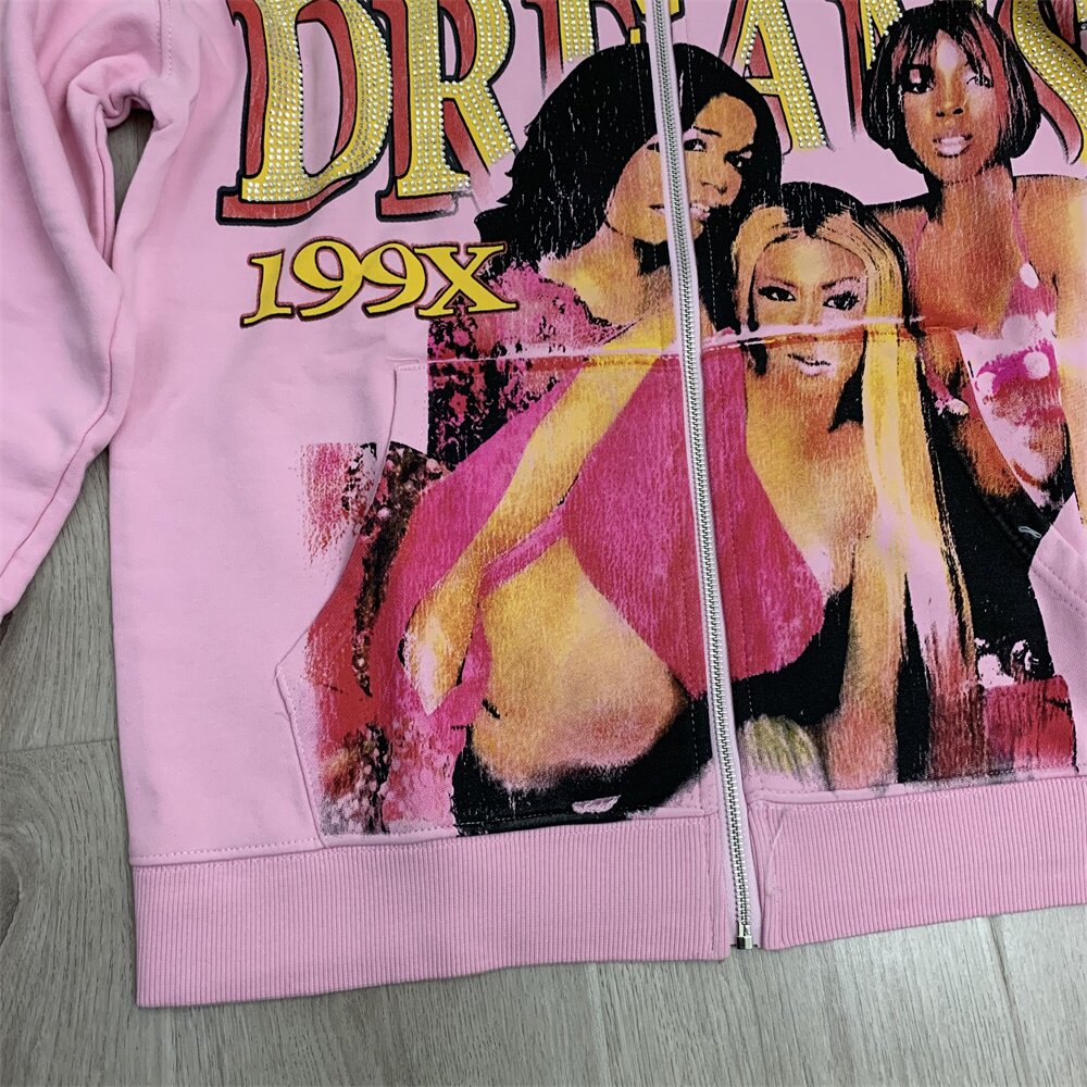 Pink Retro Portrait Graphic Zip‑Up Hoodie Unisex Oversized Jacket