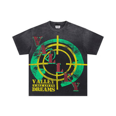 Black Vintage‑Wash Valley Target Graphic Oversized Unisex T‑Shirt