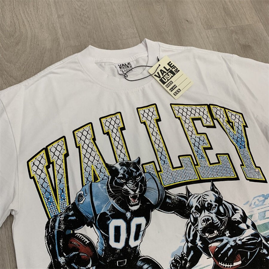 White Vintage‑Wash Valley Athletic Panther Graphic Oversized Unisex T‑Shirt