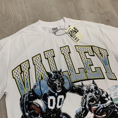 White Vintage‑Wash Valley Athletic Panther Graphic Oversized Unisex T‑Shirt
