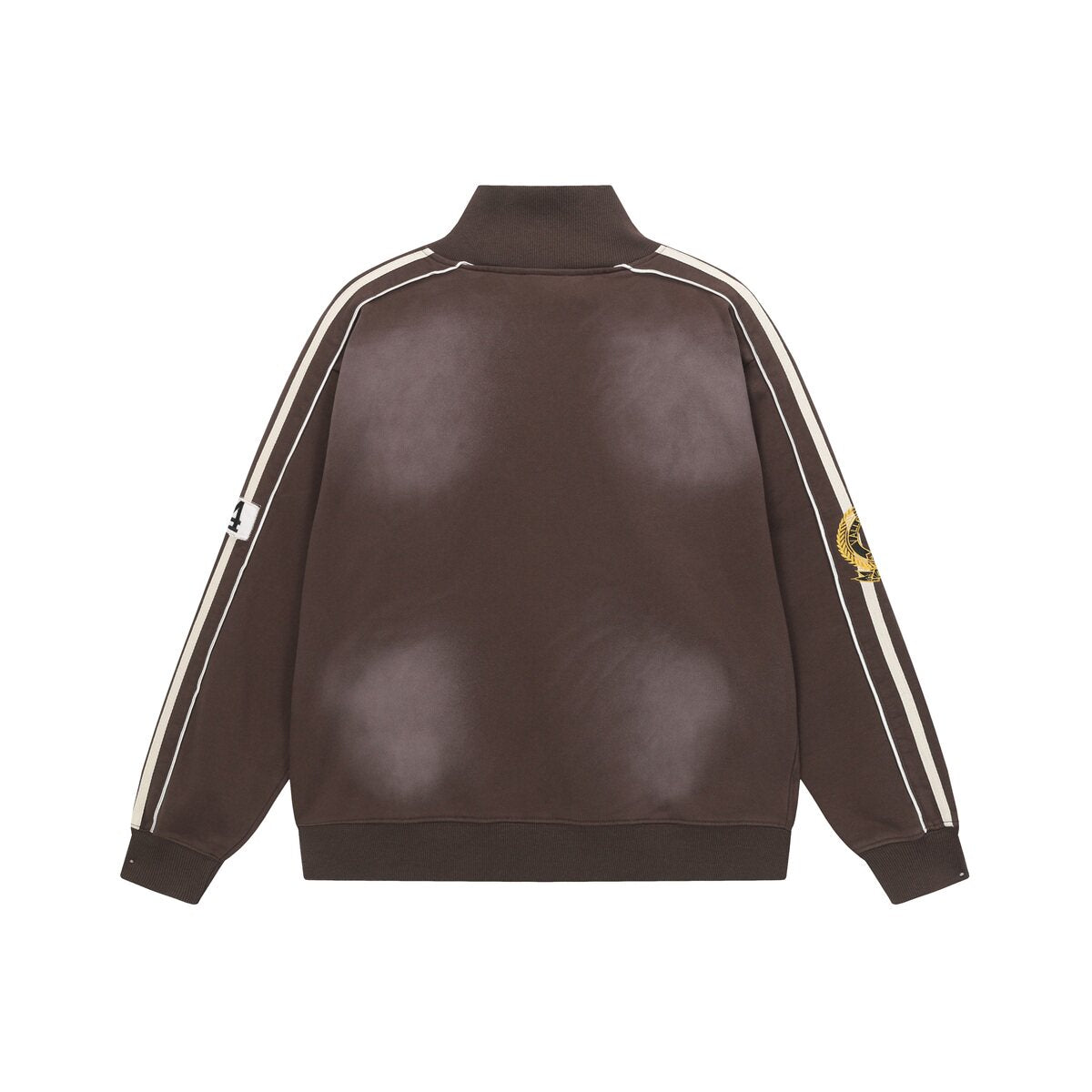 Valley Dreams Chenille Letter Zip‑Up Track Jacket, Brown White Stripe Oversized Streetwear Unisex Coat