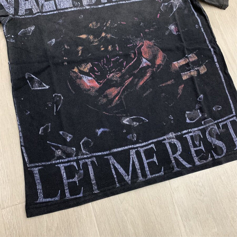 Black Vintage‑Wash Vale Dreams "Let Me Rest" Graphic Oversized Unisex T‑Shirt