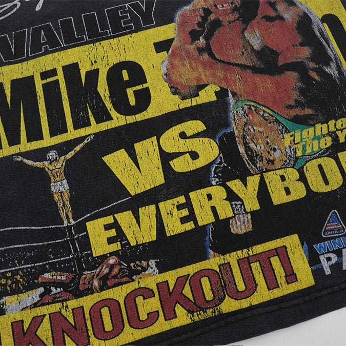 Black Vintage‑Wash Mike Tyson Boxing Graphic "Valedreams" Oversized Unisex T‑Shirt