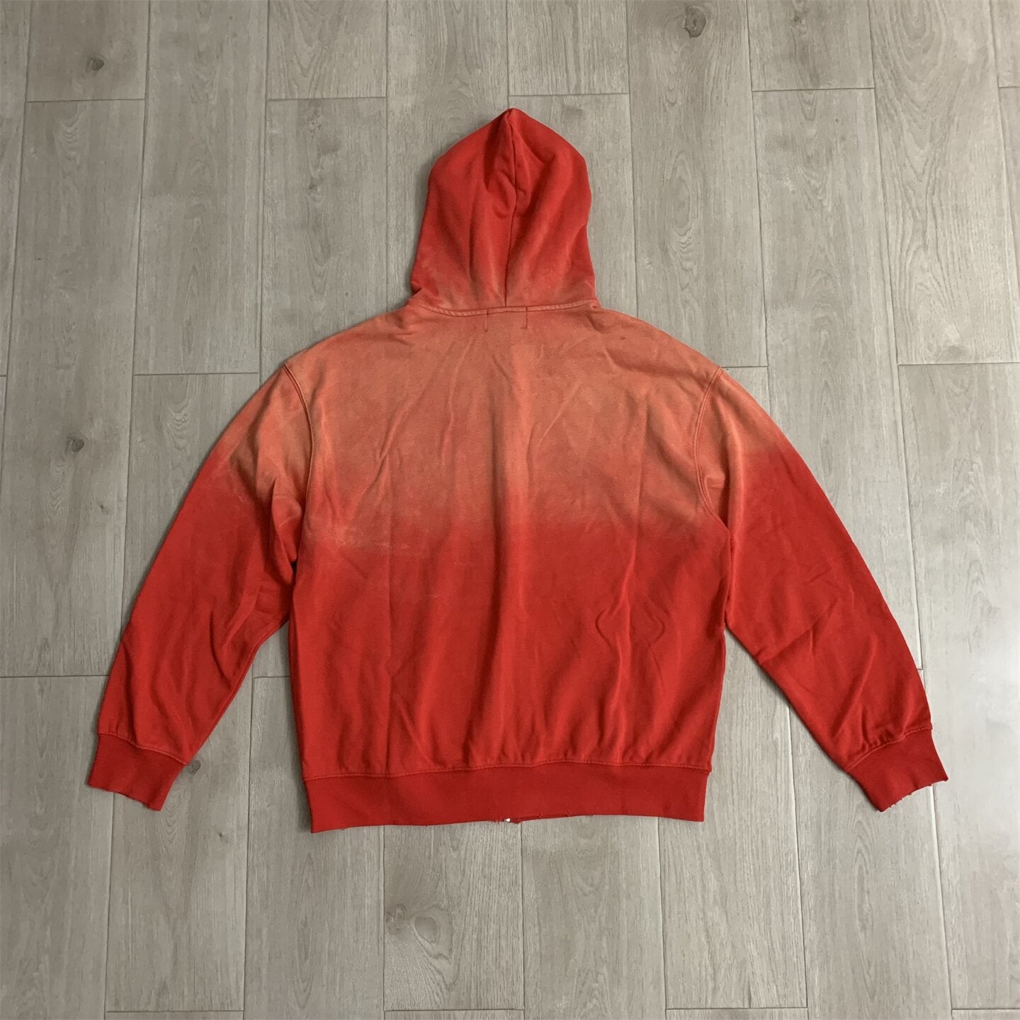 Red Gradient‑Wash Graphic Zip‑Up Hoodie Unisex Oversized Jacket